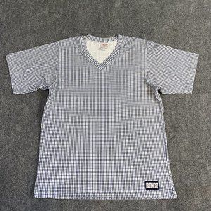 Bongo Gene Montesano T-shirt S White Check V-Neck Made in USA Unisex